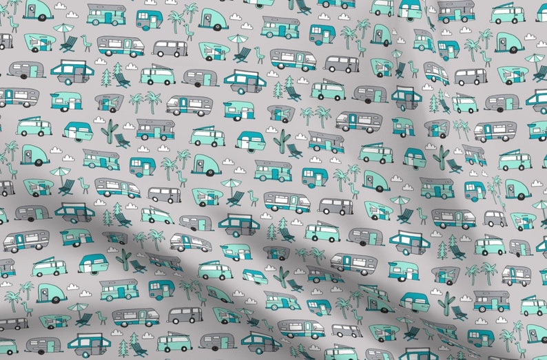 Camper Van Fabric Vintage Camper Van Fabric Rv Road Trip Etsy