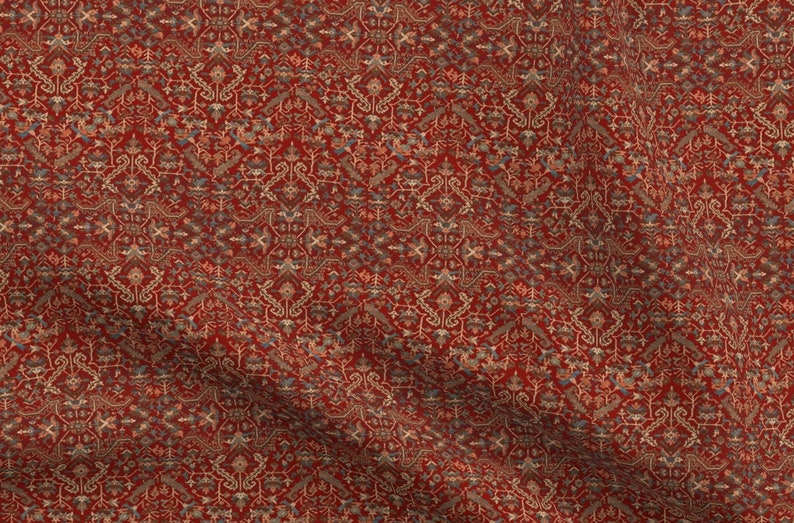 Persian Rug Fabric Heriz Fans Red By Amyvail Persian Rug Etsy