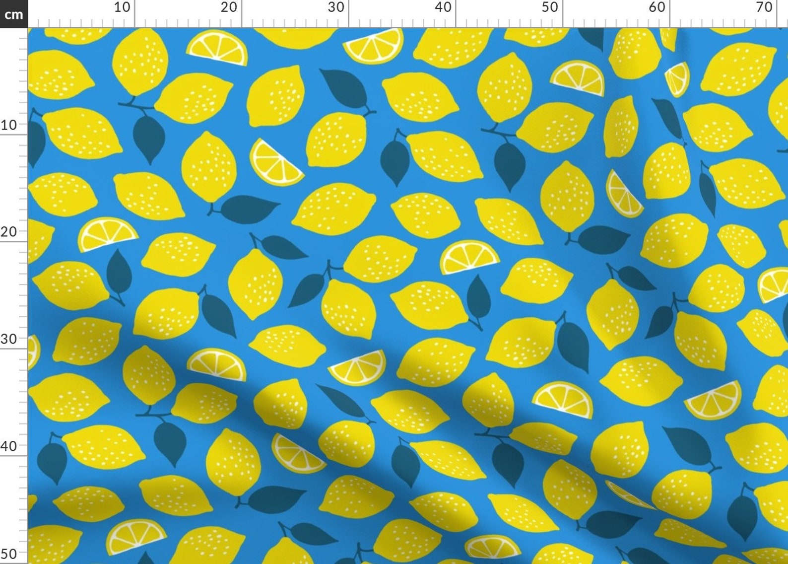 Lemon Fabric Summer Lemons Blue large by Heleen Vd Etsy