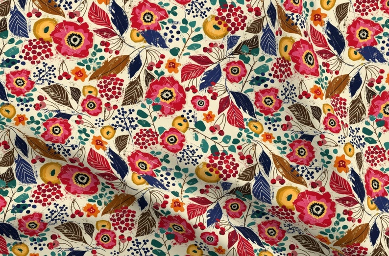 Botanical Fabric Botanical Block Print by Sarah Treu Etsy