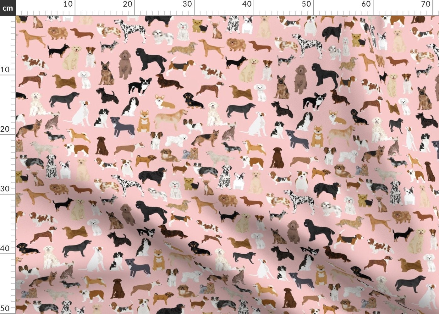 Dogs On Pink Fabric Dogs Pink Cute Breeds Fabric Design Etsy