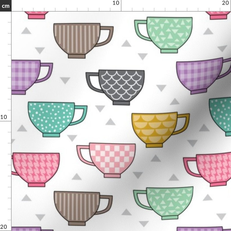 Patterned Teacup Fabric Teacups With Patterns On White By Etsy