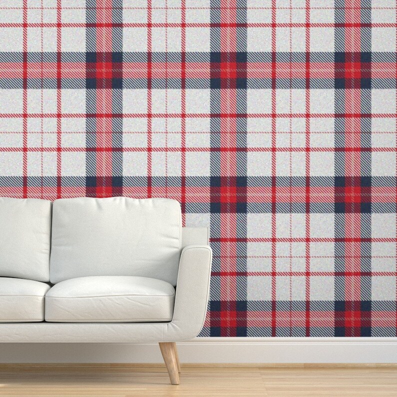 Blue Plaid Wallpaper Red White and Blue Plaid Rev by Etsy