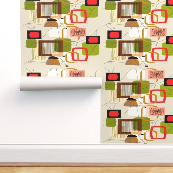 Atomic Wallpaper Mid-century Modern Abstract by | Etsy