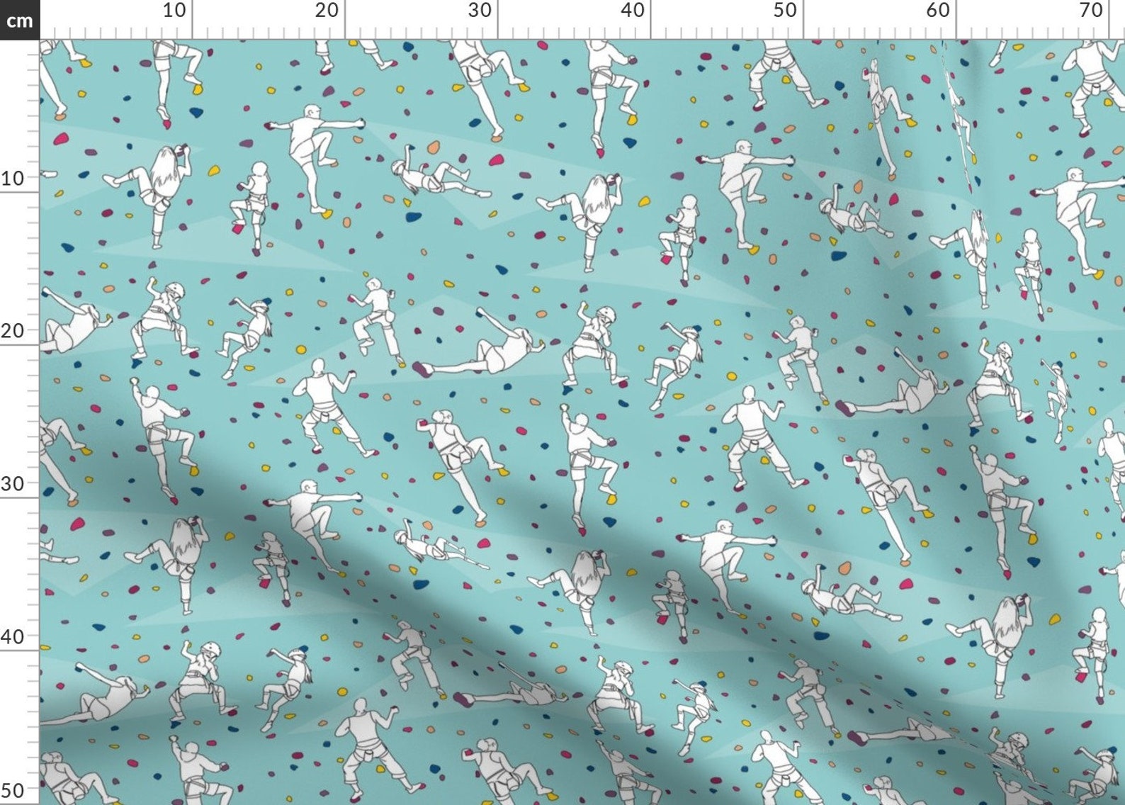 Rock Climbing Fabric Rock Climbers On Pale Blue By Etsy