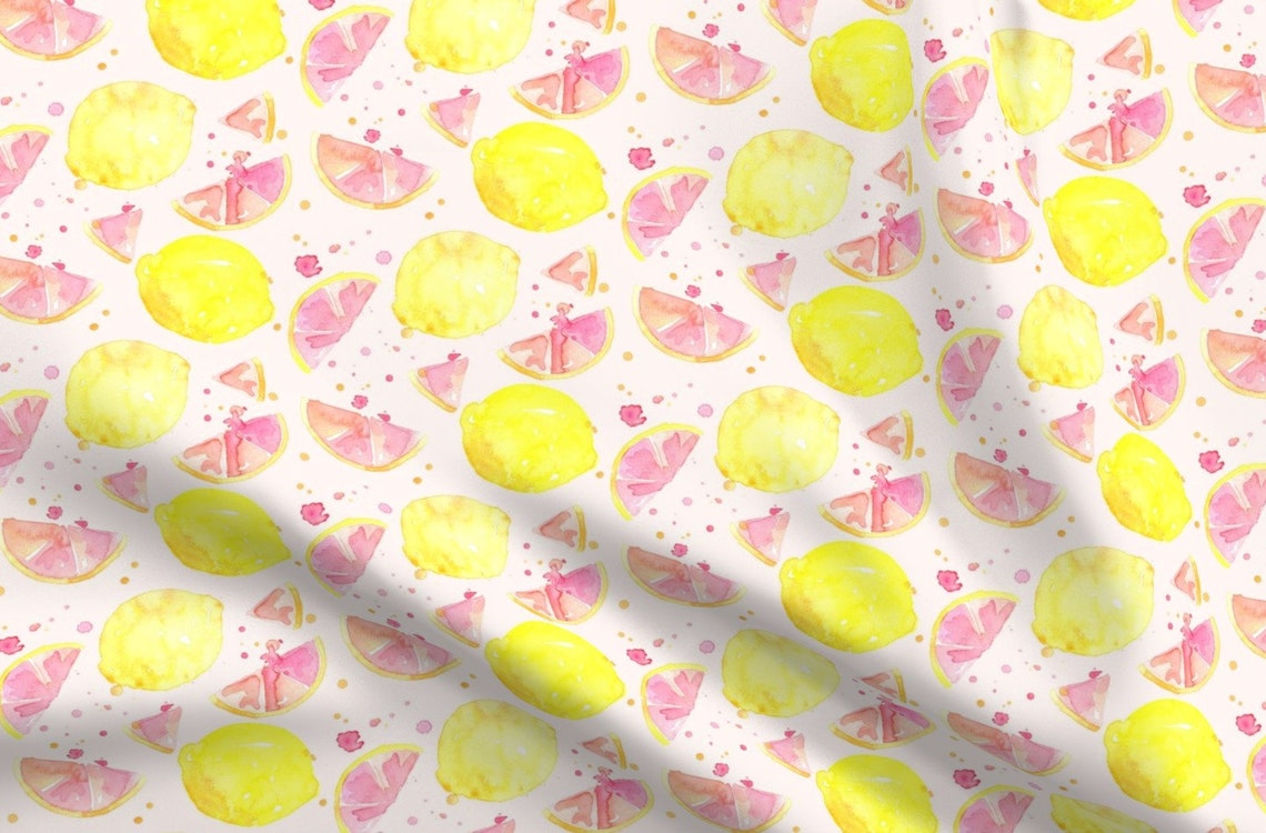 Watercolor Pink Lemon Fabric Pink Lemonade by Erinanne Etsy