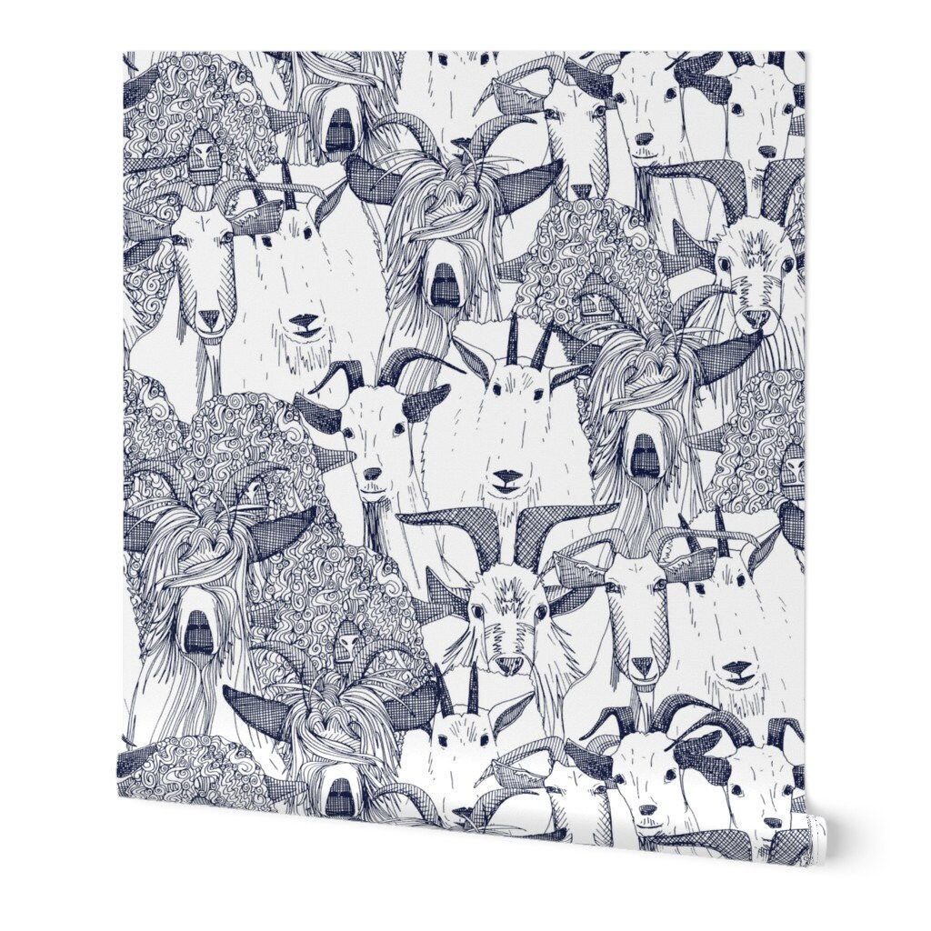 Blue Goats Wallpaper Just Goats Blue by Scrummy Blue Goats | Etsy