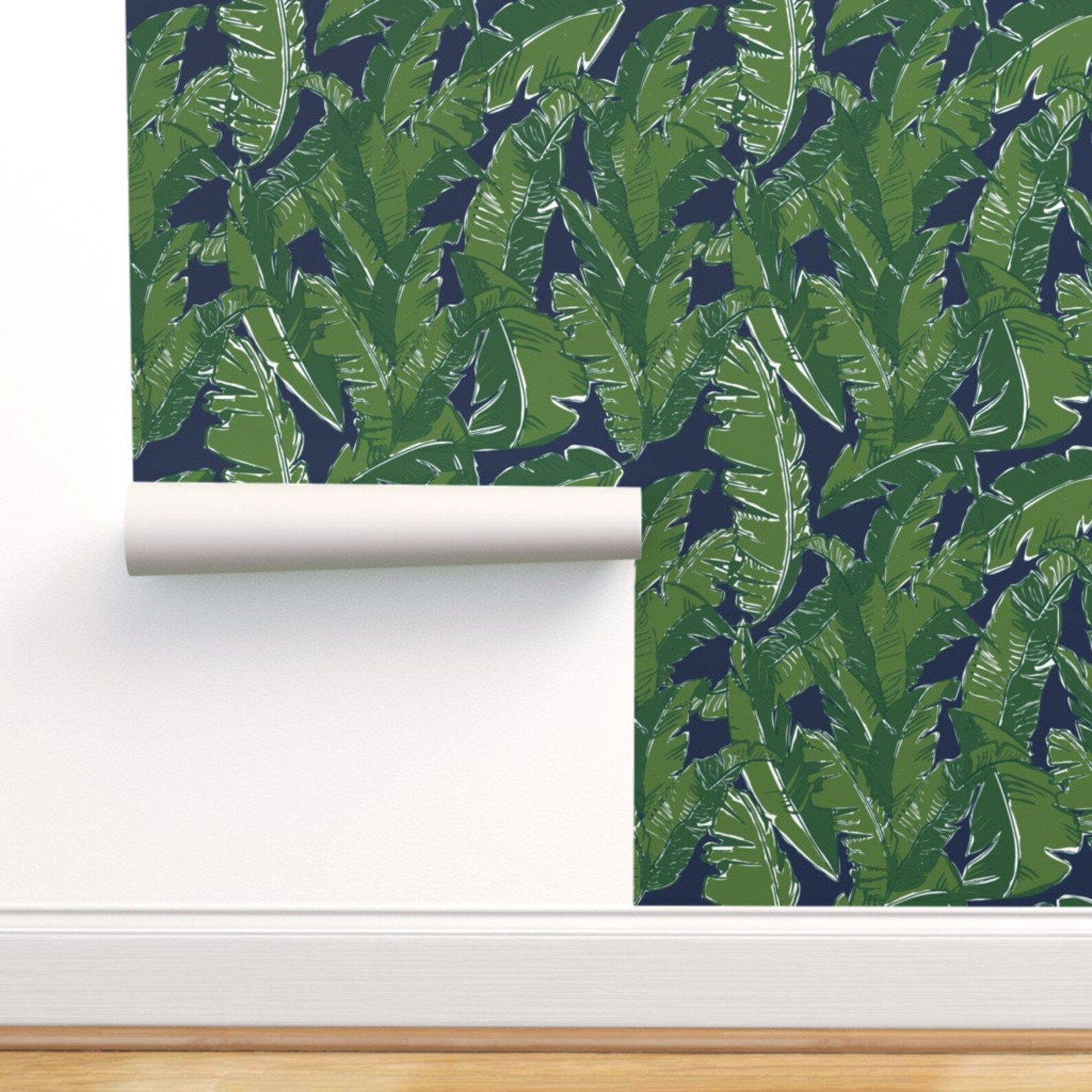 Palm Tree Wallpaper Leaves in Navy by Elliottdesignfactory | Etsy