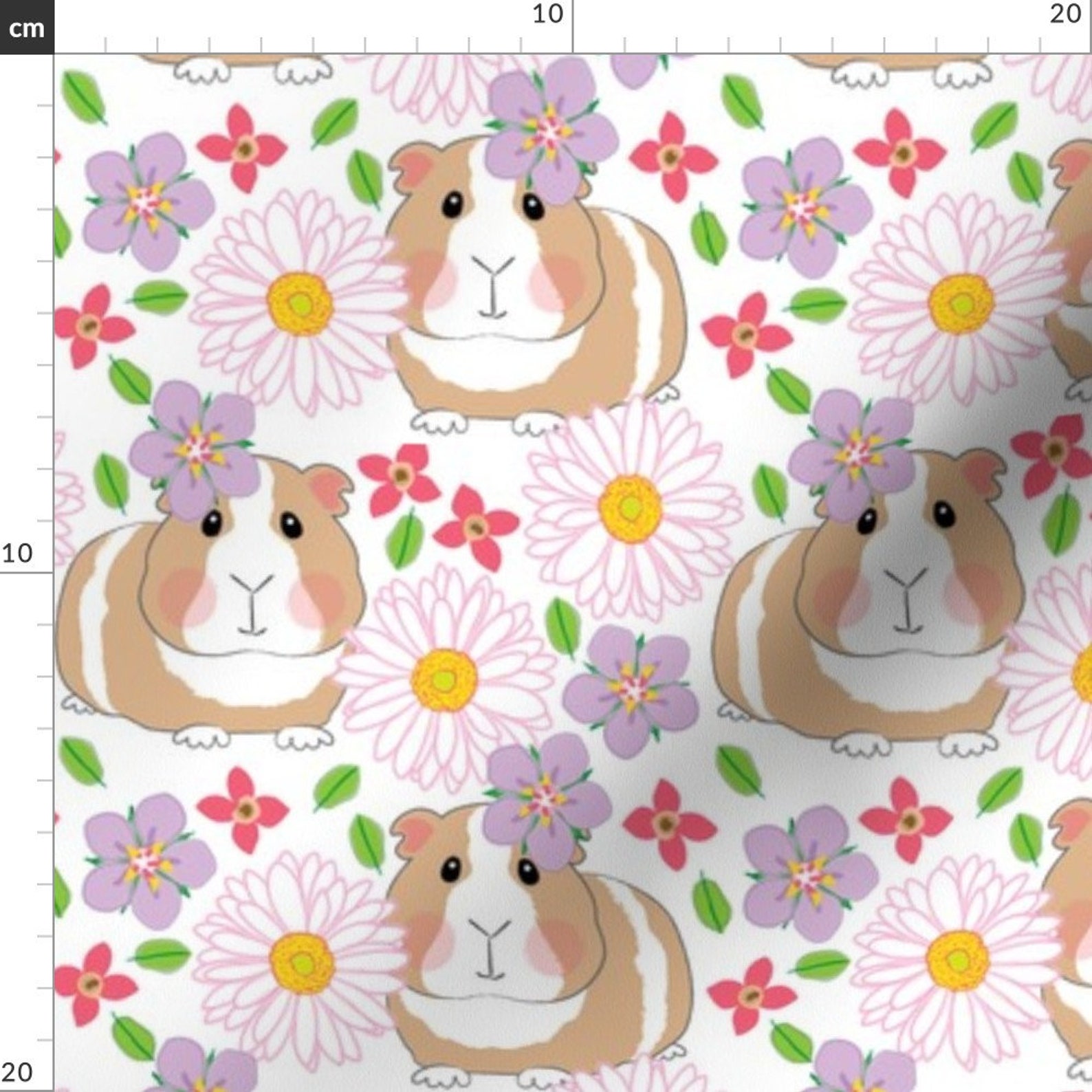 Guinea Pig Fabric Guineapigswithwhitegerberdaisies by Etsy