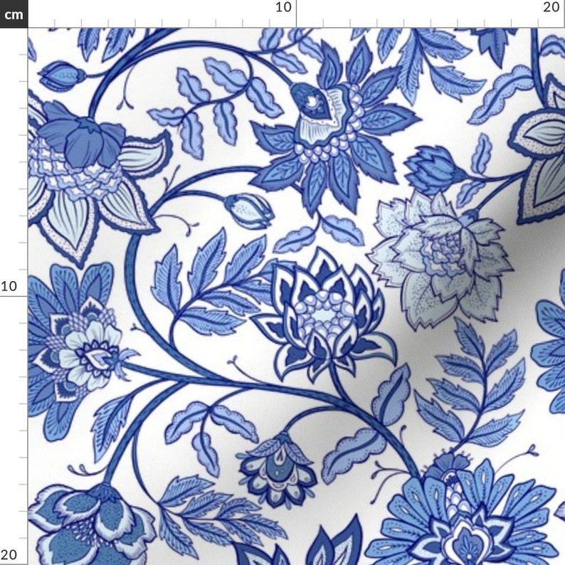 Blue Vintage Floral Chintz Fabric Indienne Indigo By Etsy