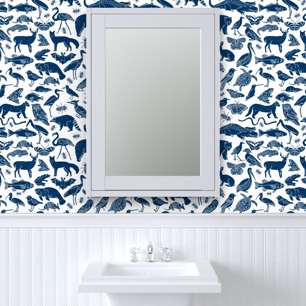 Animal Wallpaper Navy Blue Animals Nursery Baby By Andrea Etsy