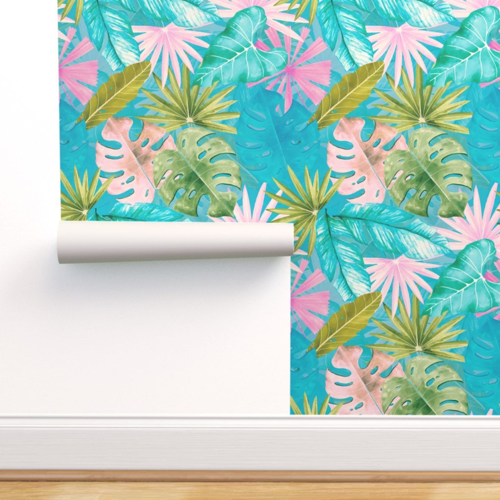 Tropical Wallpaperbohemian Pink Teal Jungle Garden by Utart Etsy