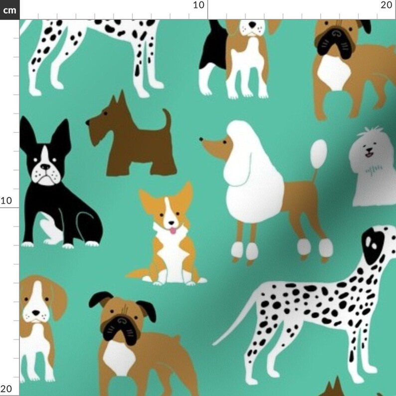 Dog Fabric Dogs on Mint by Heleen Vd Thillart Dog Pets Etsy