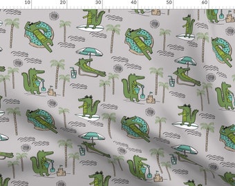 Alligator Fabric - Alligator Vacation // Tropical Beach Gator Character Slate By Andrea Lauren - Cotton Fabric By The Metre by Spoonflower