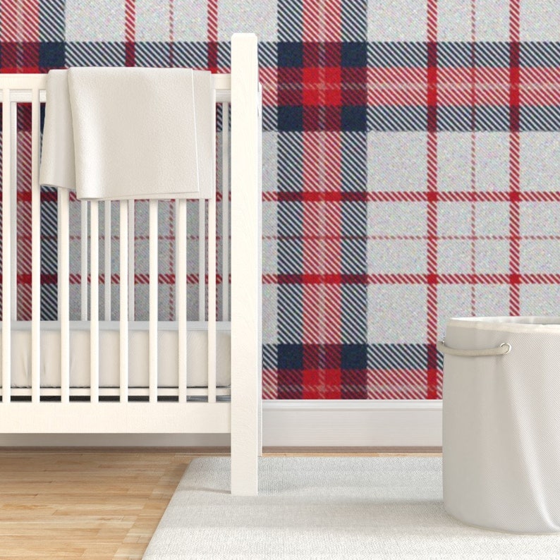 Blue Plaid Wallpaper Red White and Blue Plaid Rev by Etsy