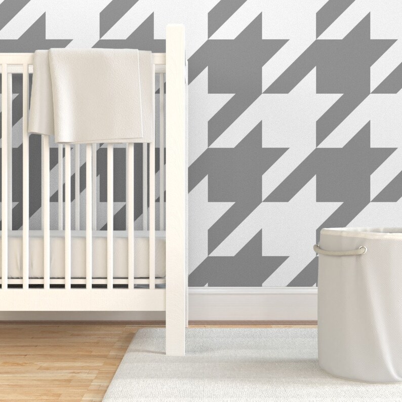 Houndstooth Wallpaper Modern Gray White by Etsy