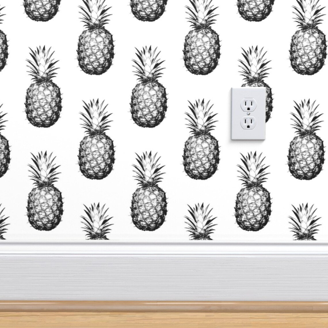 Pineapple Wallpaper Pineapples Black White Large By Etsy