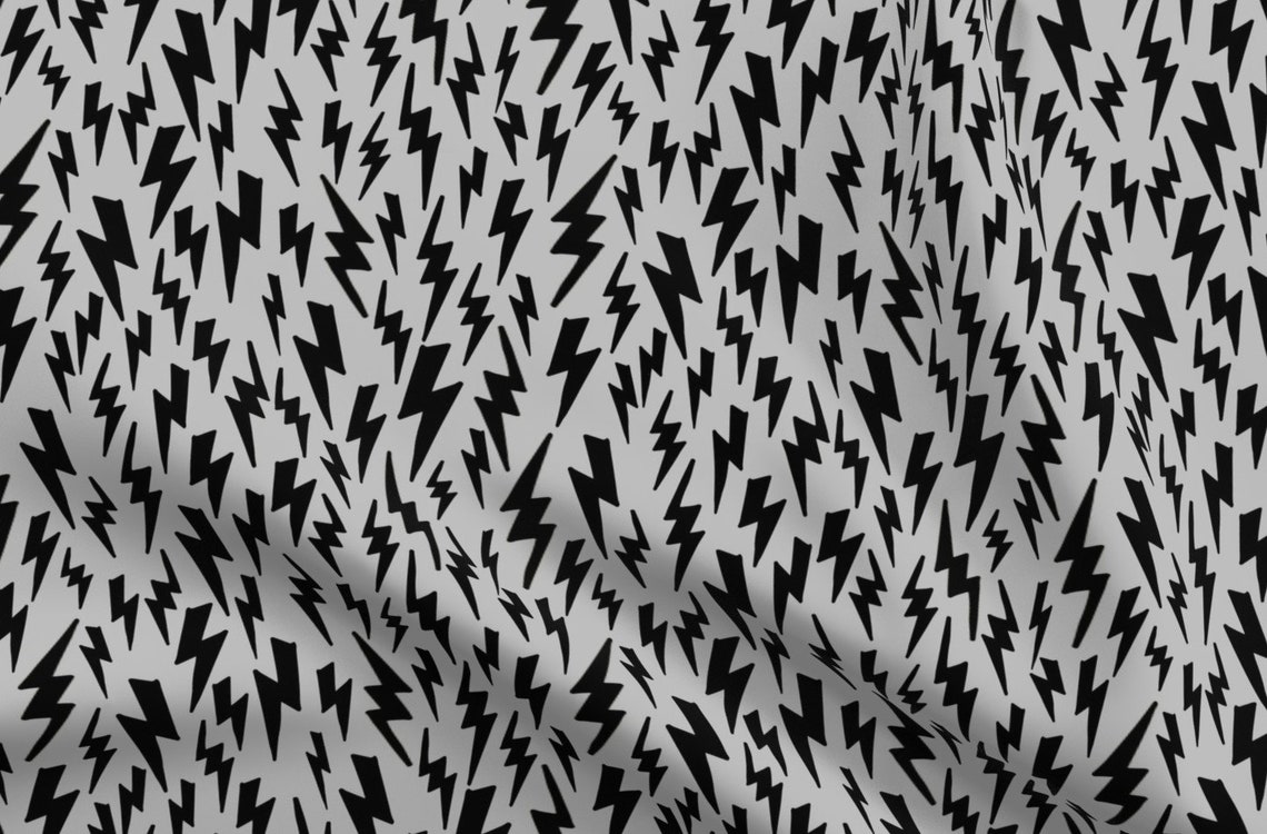Lightning Fabric ZigZag Bolt Black Neutral Grey Nursery Etsy