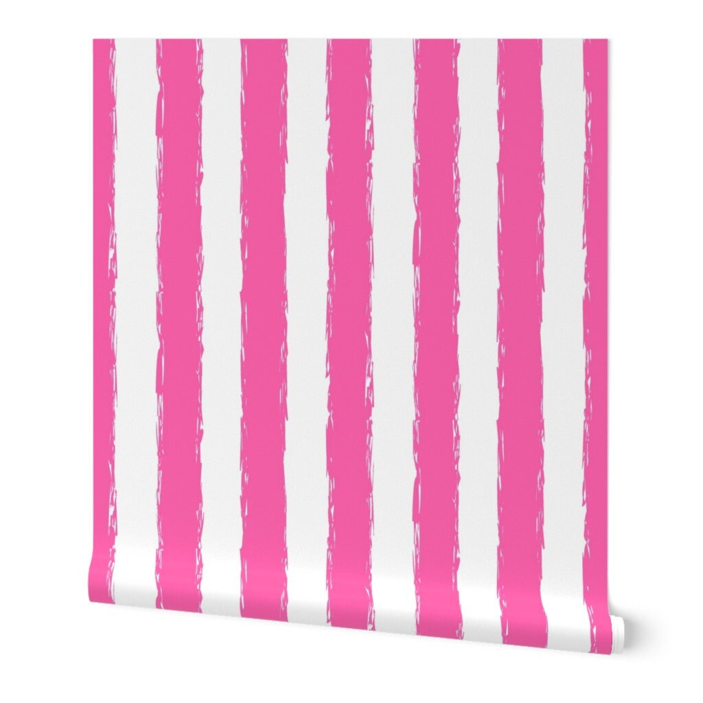 Bright Pink Stripe Wallpaper Hot Pink Stripes by lisakling Etsy