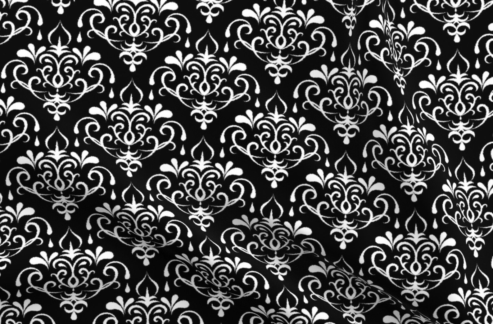 Black White Damask Fabric Ikat Damask Large Black and Etsy