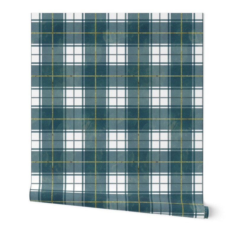 Forest Green Check Wallpaper Christmas Plaid by Adenaj Etsy