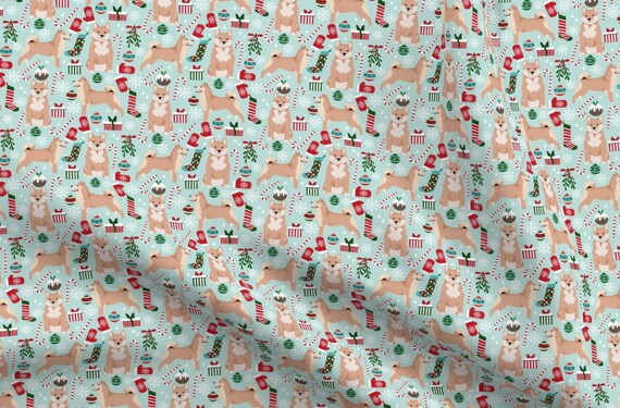 Shiba Inu Fabric Shiba Inu Dog Christmas Fabrics By Petfriendly Shiba Inu Dog Breed Presents Cotton Fabric By The Metre By Spoonflower