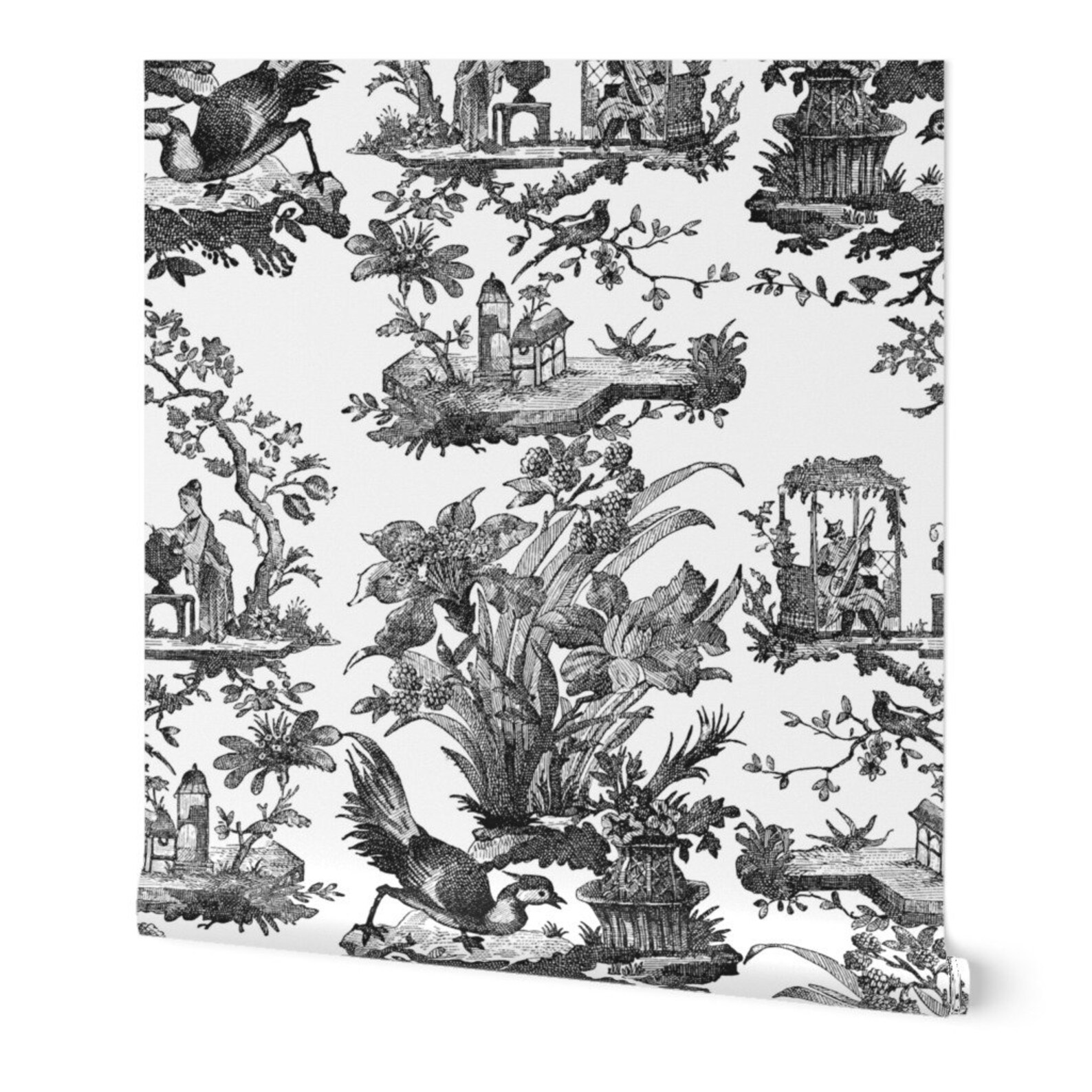 Chinoiserie Wallpaper Vintage Toile Black White by Etsy