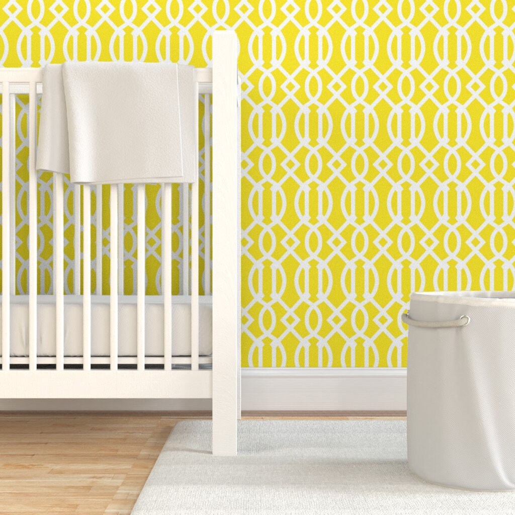 Trellis Wallpaper Yellow Trellis By Lattice Etsy