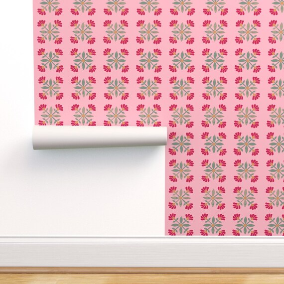 Mexican Tile Wallpaper Mexican Rose Retro Pink by Jenlats | Etsy