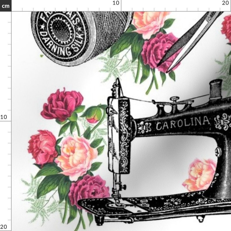 Vintage Sewing Machines Fabric Vintage Sewing And Roses By Etsy