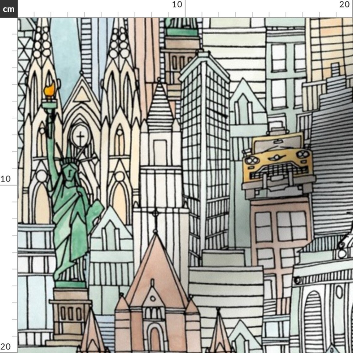 New York City Fabric New York Watercolor By Scrummy New Etsy