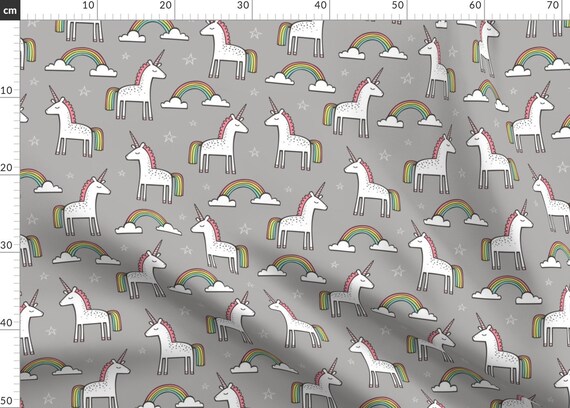 Unicorn Fabric Cute Unicorn Rainbow in Grey by Caja Design | Etsy