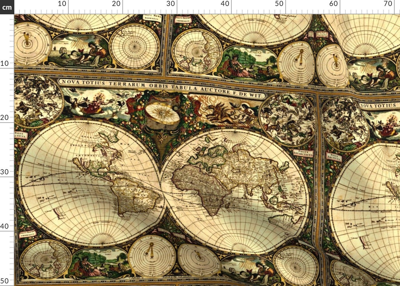 World Map Globe 100% Cotton Fabric Material BY HALF METRE  W 55” 