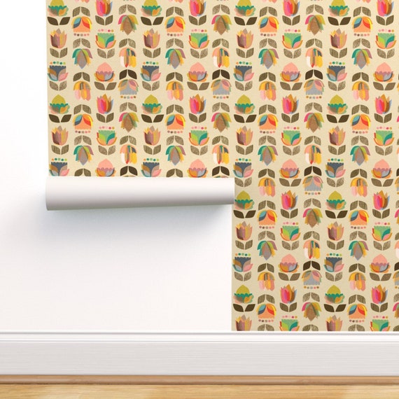 Mid Century Wallpaper Mid Century Flowers by ceciliamok | Etsy