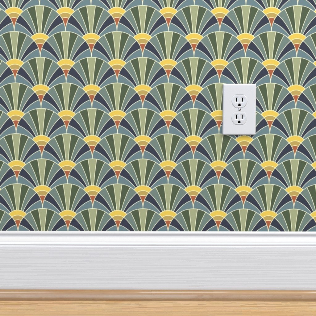 Art Deco Fans Wallpaper Fan Scale Antique by Sef Scalloped Etsy