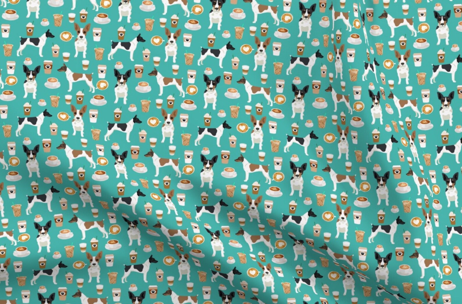 Turquoise Rat Terrier Fabric Rat Terrier Dog Fabric Coffee Etsy
