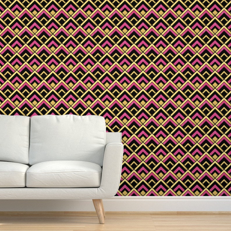 Art Deco Wallpaper Pink and Gold Art Deco Diamond by Etsy