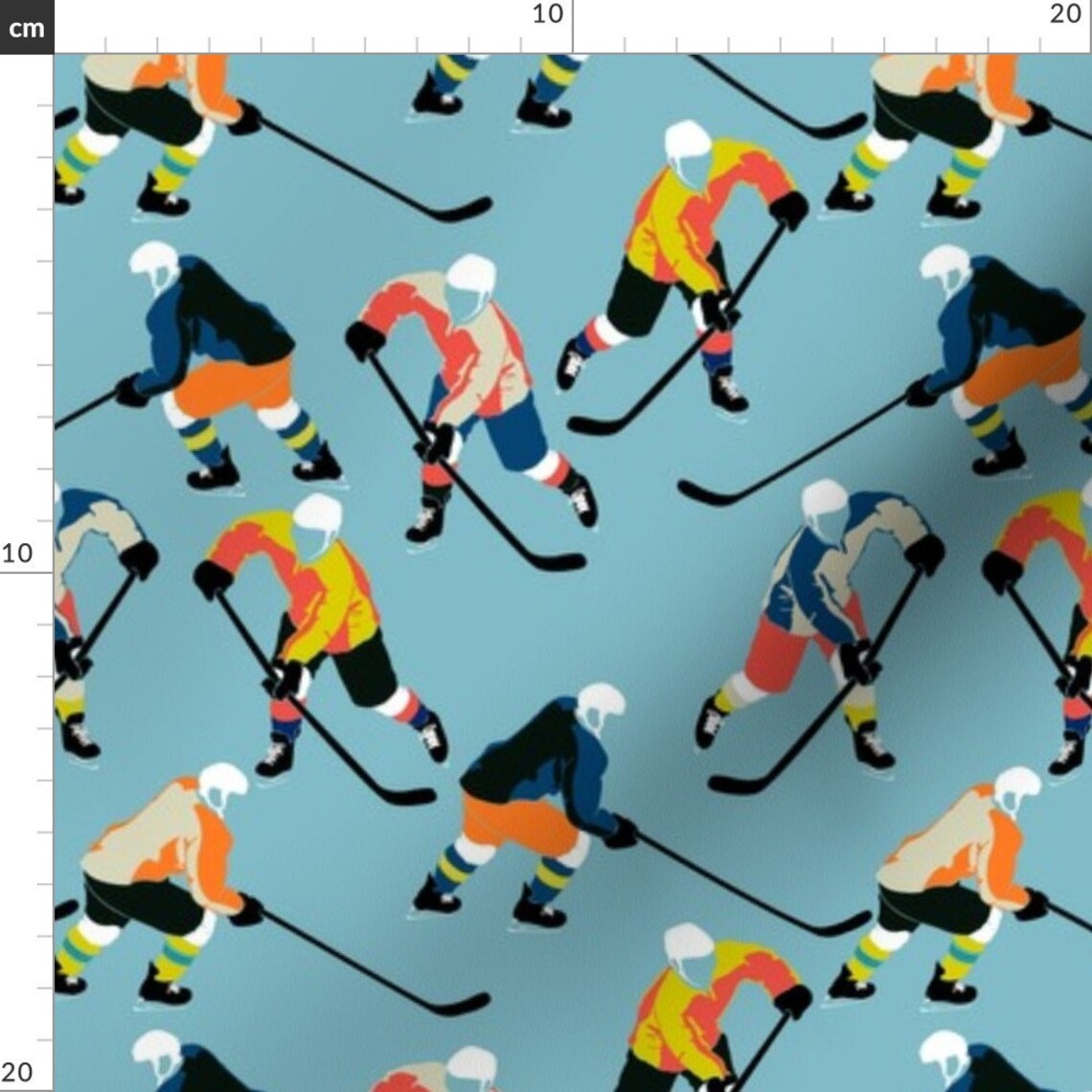 Blue Hockey Players Sports Fabric Hockey By Lapetitelecour Etsy