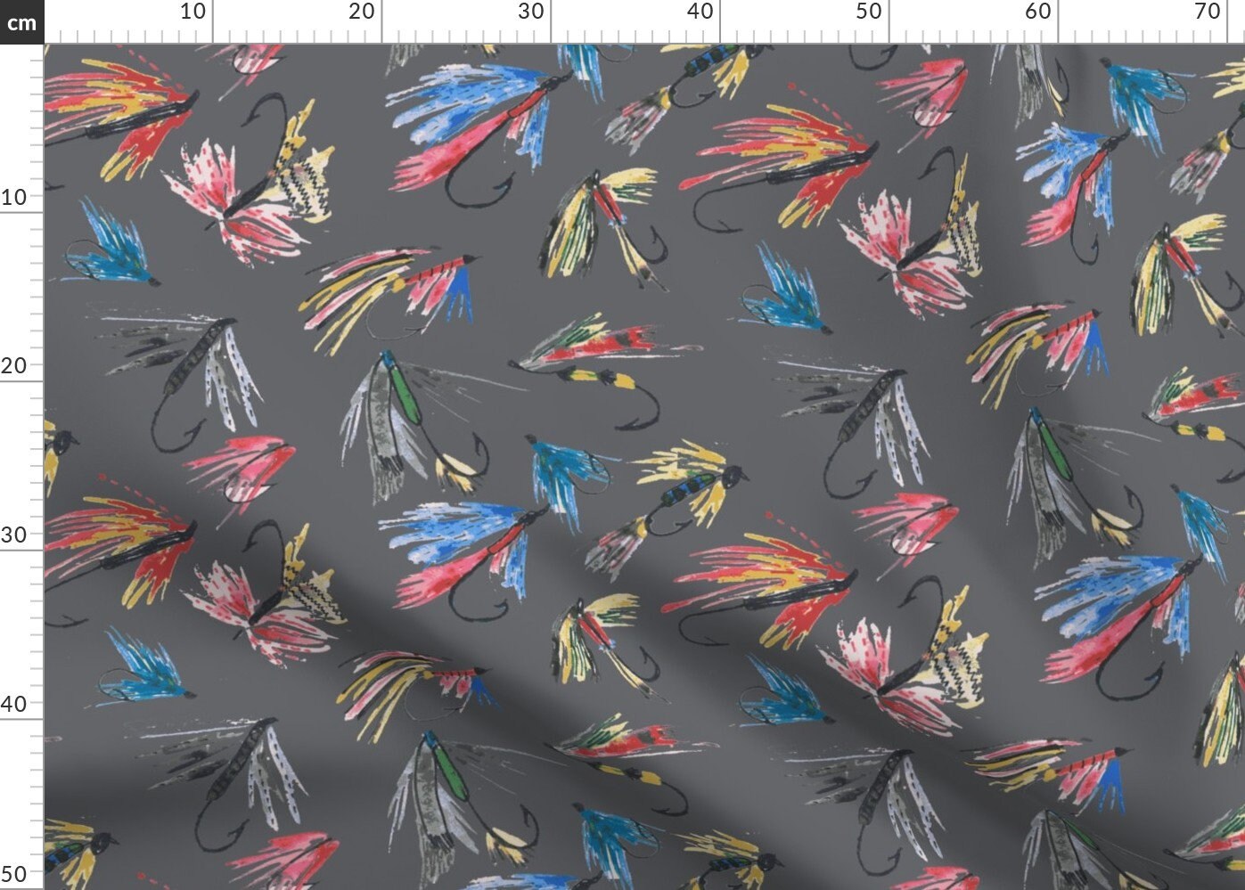 Fishing Fabric Fishing Flies By Tulipmagnoliadesign Grey Etsy