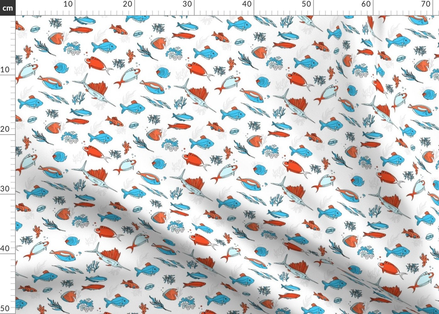 Fish Red And Blue Underwater Ocean Fabric Fish Pattern Etsy
