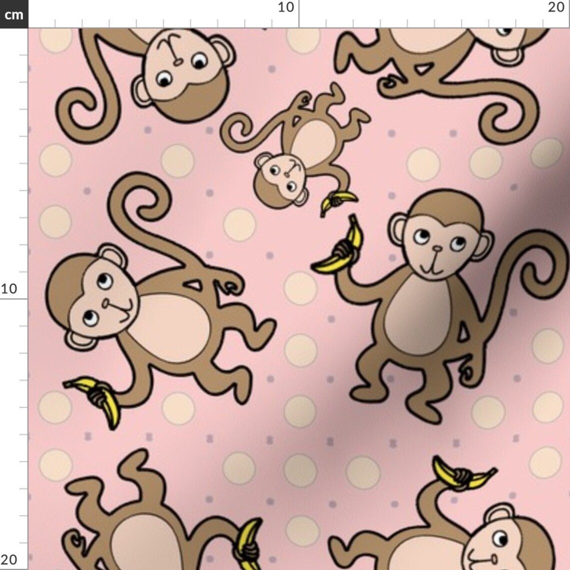 Monkey Fabric Monkey Polka Dot Pink By Stephanierae Ca | Etsy