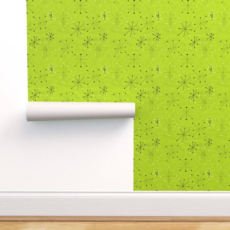 Lime Green Wallpaper Lime Green Retro Star Bursts By Etsy