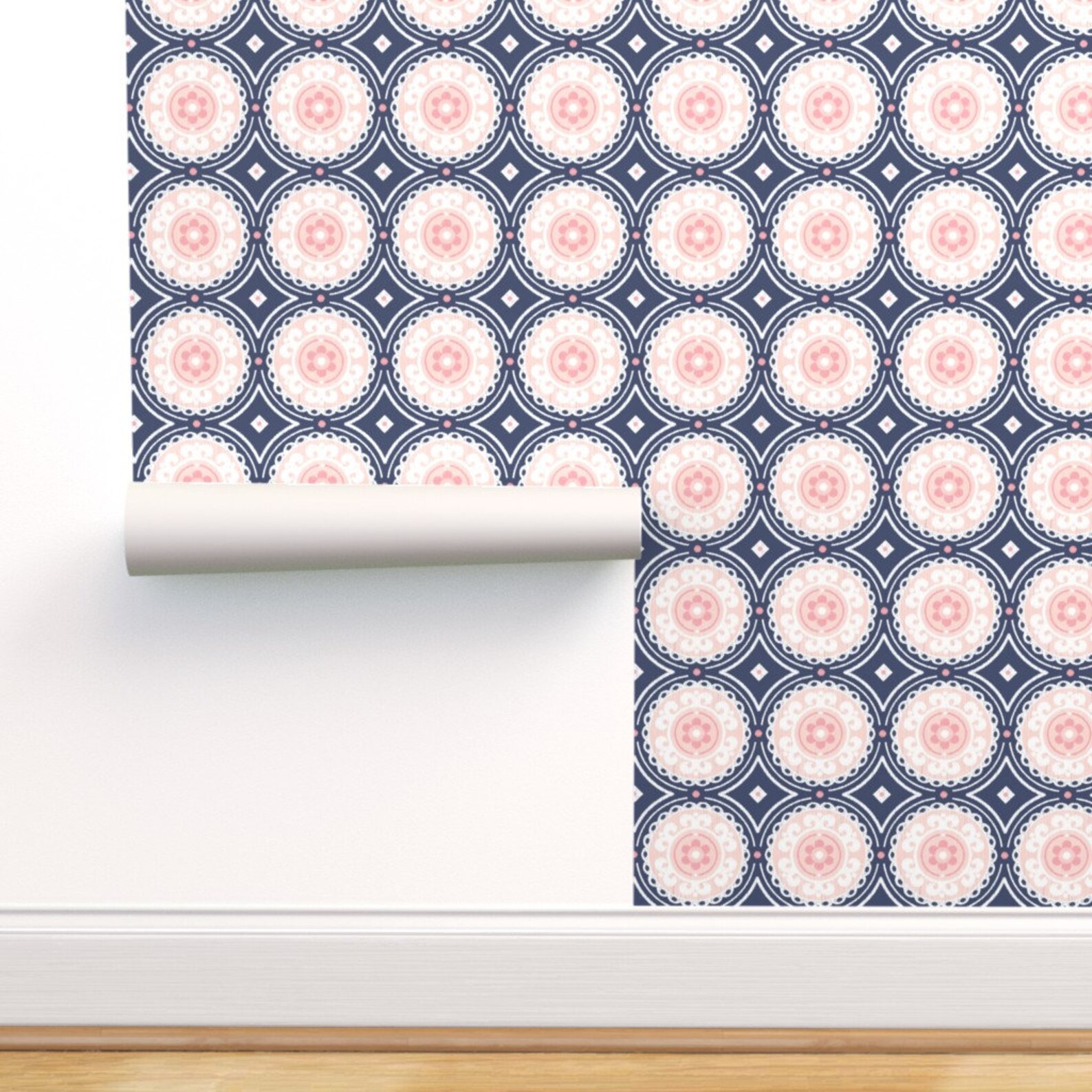 Navy and Pink Wallpaper Navy and Pink Medallion by | Etsy