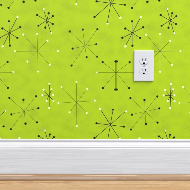 Lime Green Wallpaper Lime Green Retro Star Bursts By Etsy