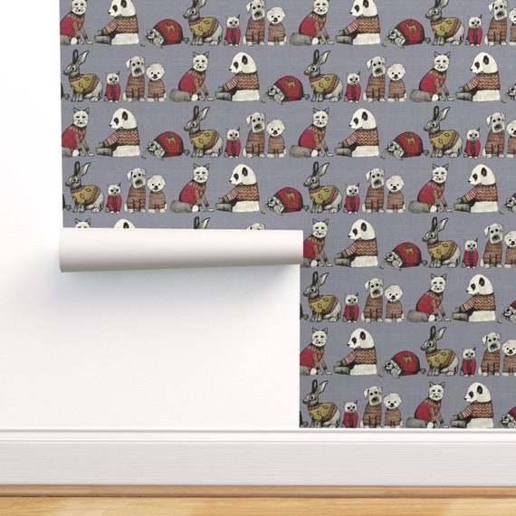 Animal Sweaters Wallpaper Vintage Chums By Scrummy Chevron Etsy Ireland