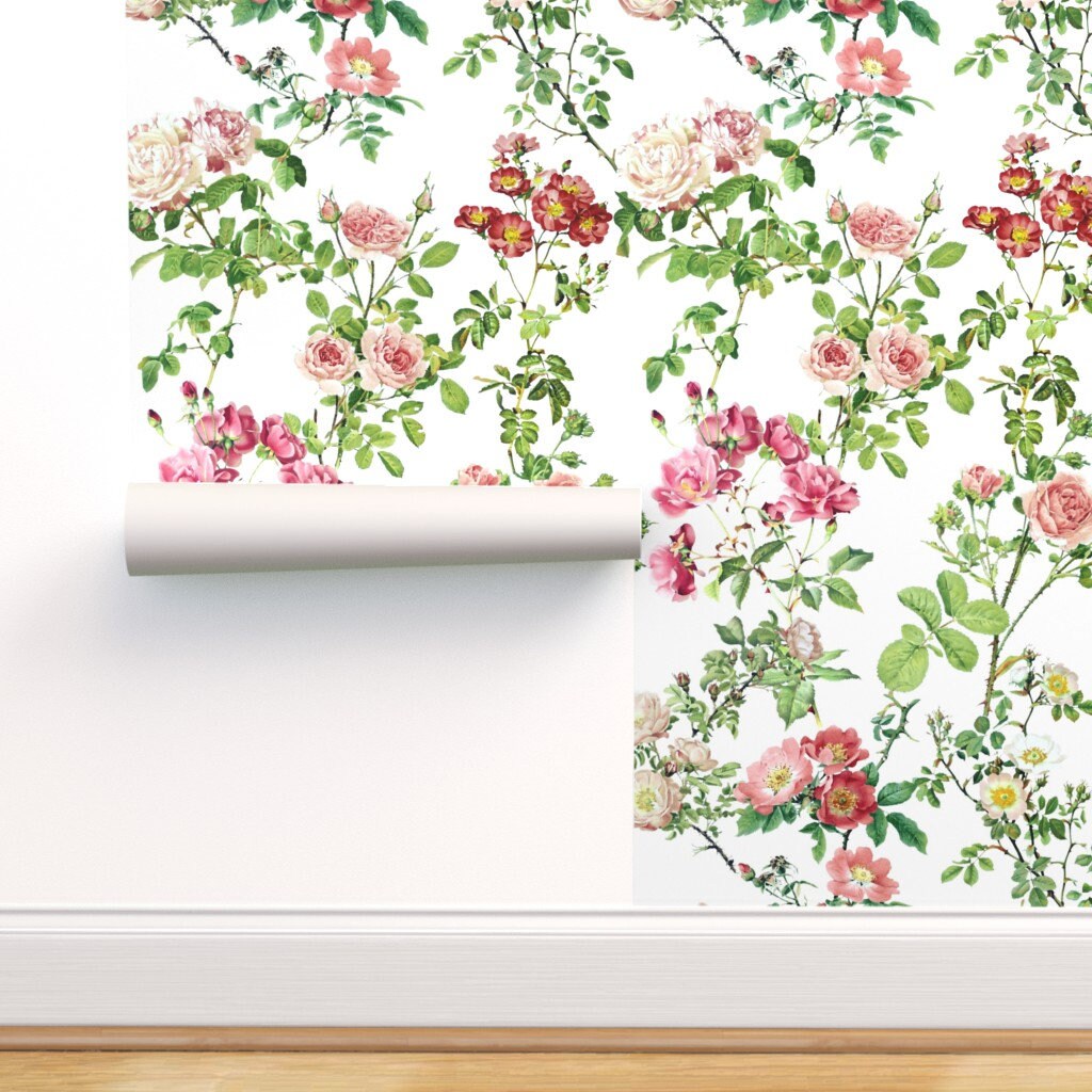Floral Wallpaper English Rose Victoria's Garden by | Etsy