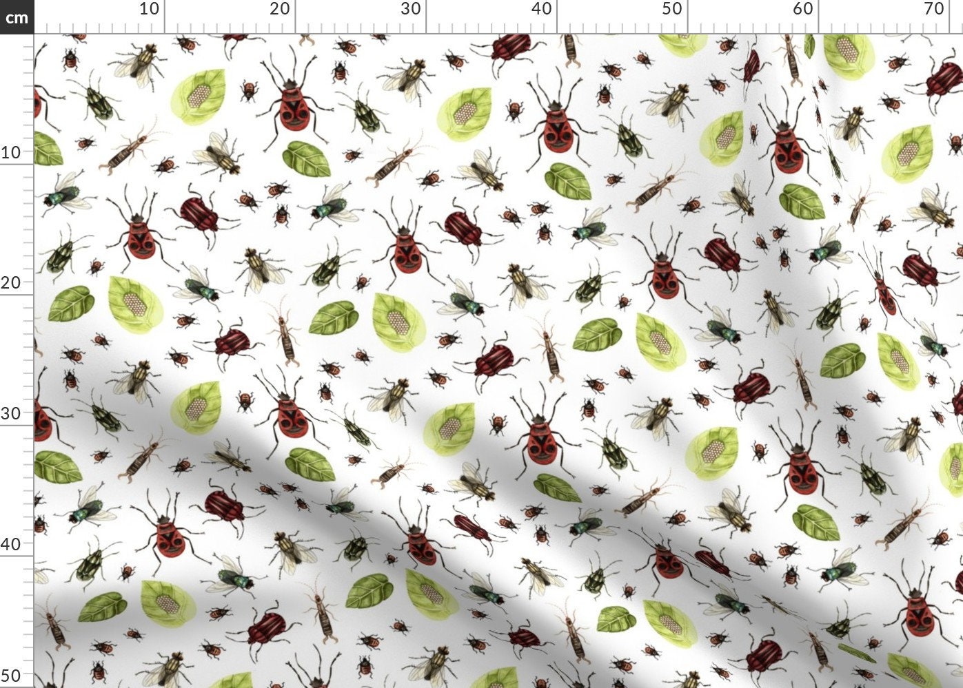 Watercolor Insects Fabric Bugs By Marta Strausa Watercolor Etsy