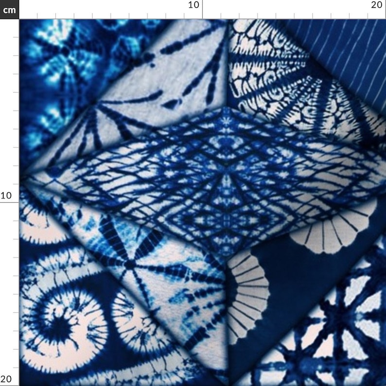 Shibori Blue Geometric Floral Pattern Fabric Vintage Shibori Etsy