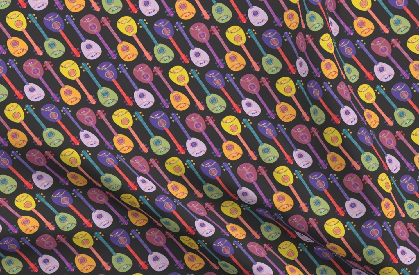 Colorful Instrument Fabric Island Mandolins Retro By Colour Etsy