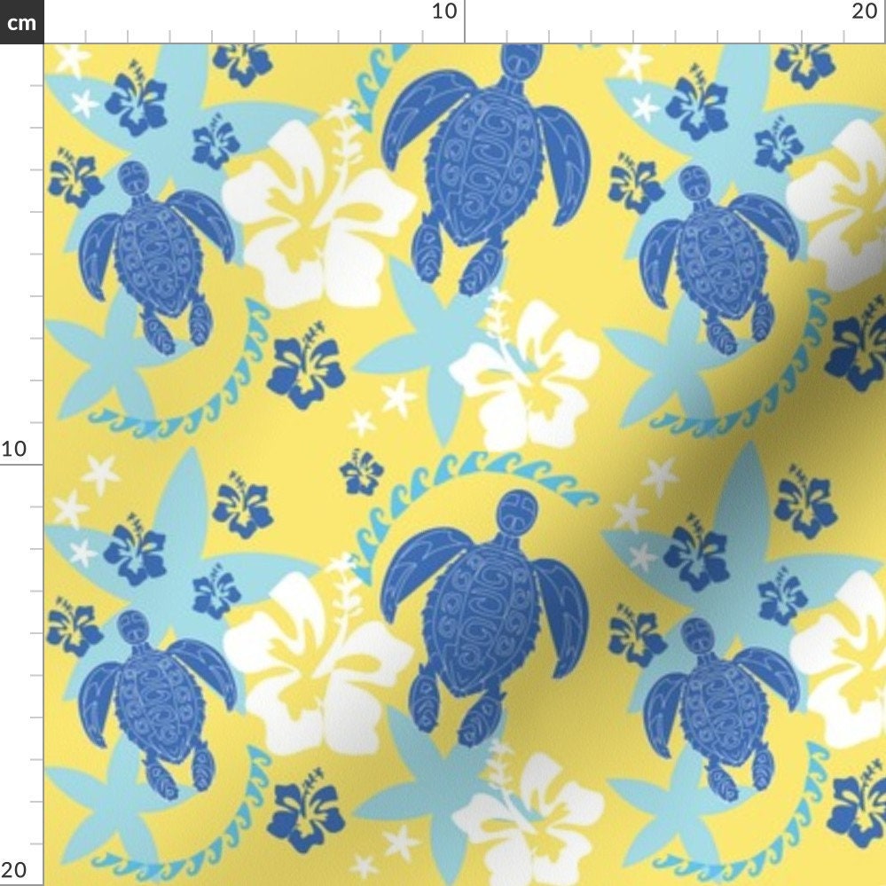 Topical Turtle Fabric Island Turtles Blue Hawaii By Colour Etsy